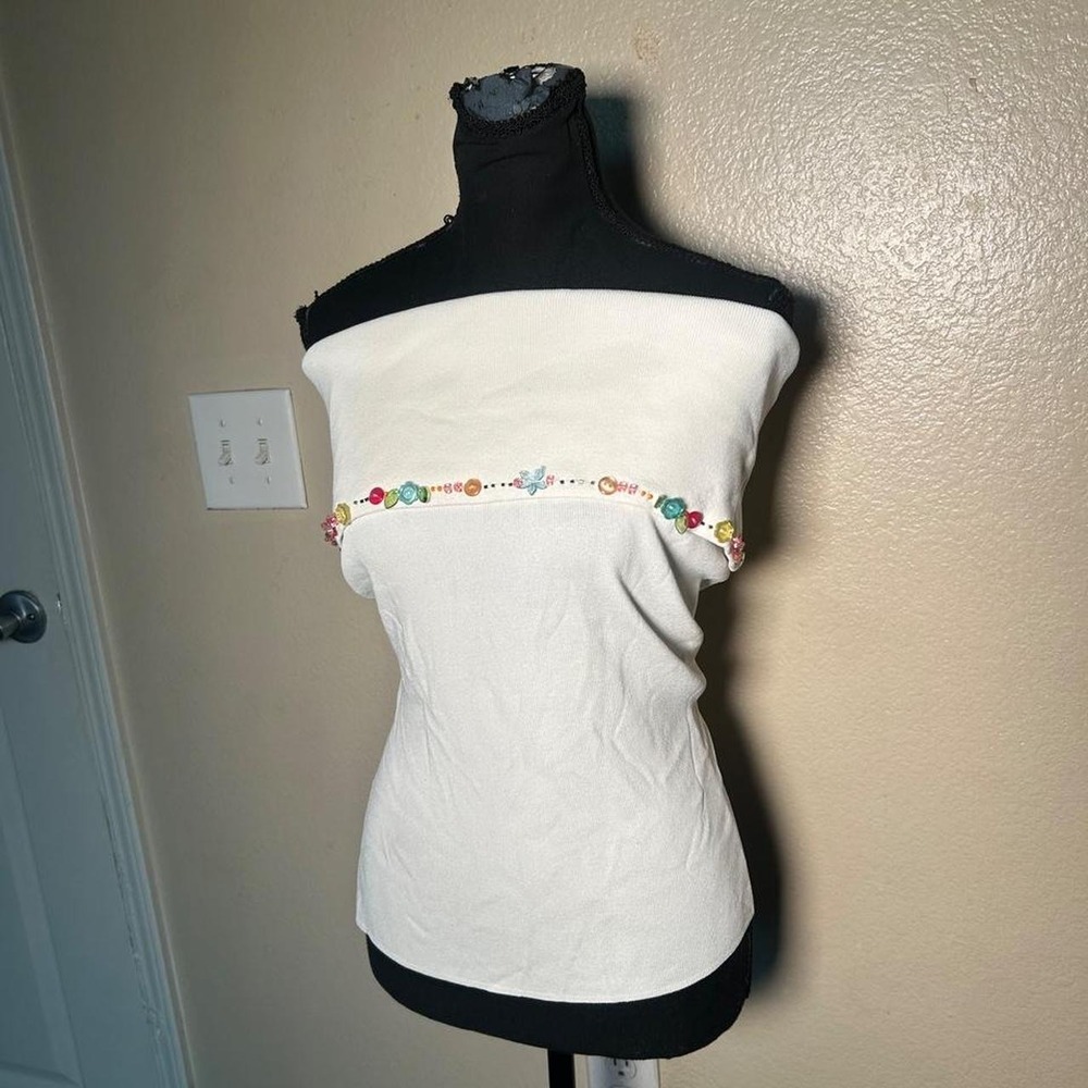 White Colorful Beaded Kylie Jenner Embellished Tube Top Y2K Fairycore Medium